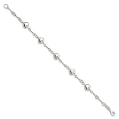 Sterling Silver Polished Heart 7.5in Bracelet QG4246-7.5