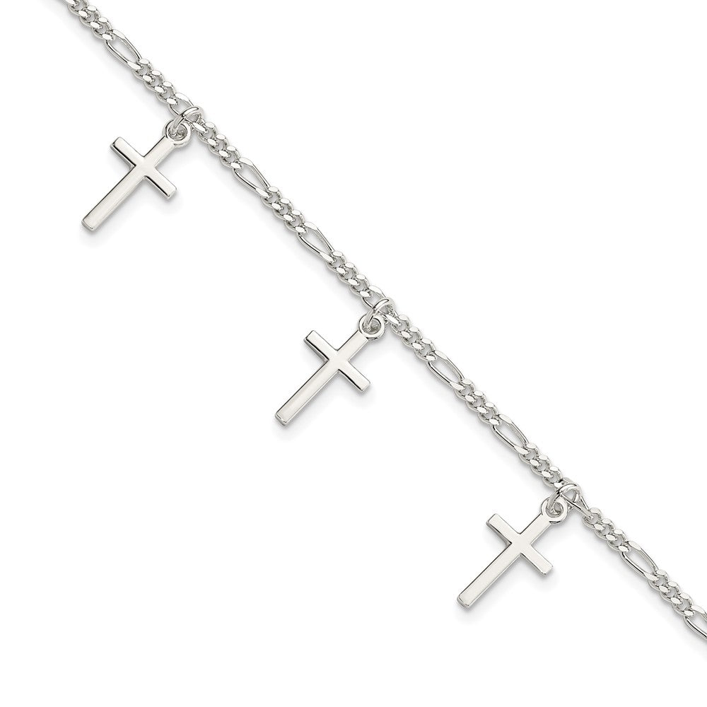 Sterling Silver Polished Cross 7.5in Bracelet QG4248-7.5