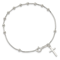 Sterling Silver Polished Beaded Cross 7.25in Bracelet QG4249-7.25