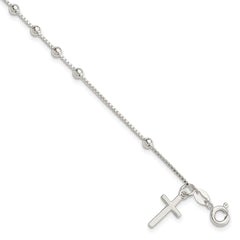 Sterling Silver Polished Beaded Cross 7.25in Bracelet QG4249-7.25