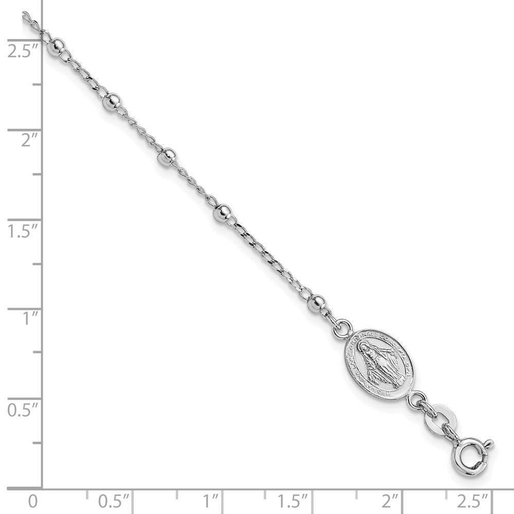 Sterling Silver Rhod-pltd Miraculous Medal/Cross w/1in ext. Bracelet QG4250-7