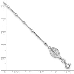 Sterling Silver Rhod-pltd Miraculous Medal/Cross w/1in ext. Bracelet QG4250-7