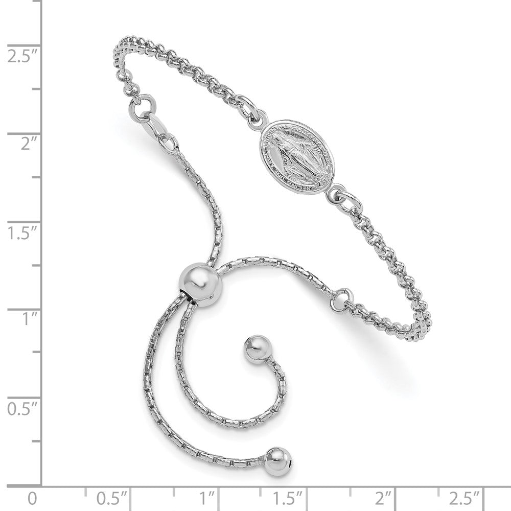 Sterling Silver Rhodium-Plate Miraculous Medal Adjustable 4-9in Bracelet QG4252