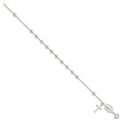 Sterling Silver Beaded Polished Rosary 7.5 inch Bracelet QG4255-7.5