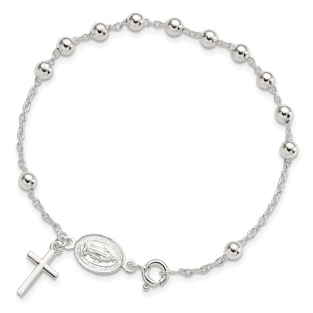 Sterling Silver Beaded Polished Rosary 7.5 inch Bracelet QG4255-7.5