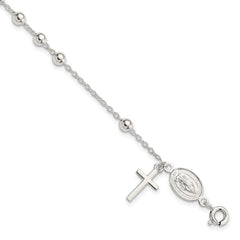 Sterling Silver Beaded Polished Rosary 7.5 inch Bracelet QG4255-7.5