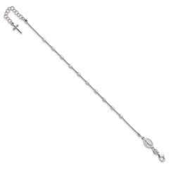 Sterling Silver Rhodium Plated Polished Beaded Cross Bracelet QG4257-7