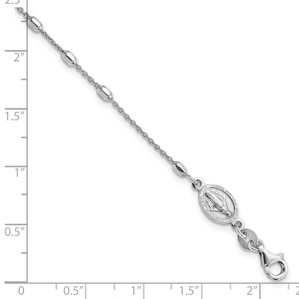 Sterling Silver Rhodium Plated Polished Beaded Cross Bracelet QG4257-7