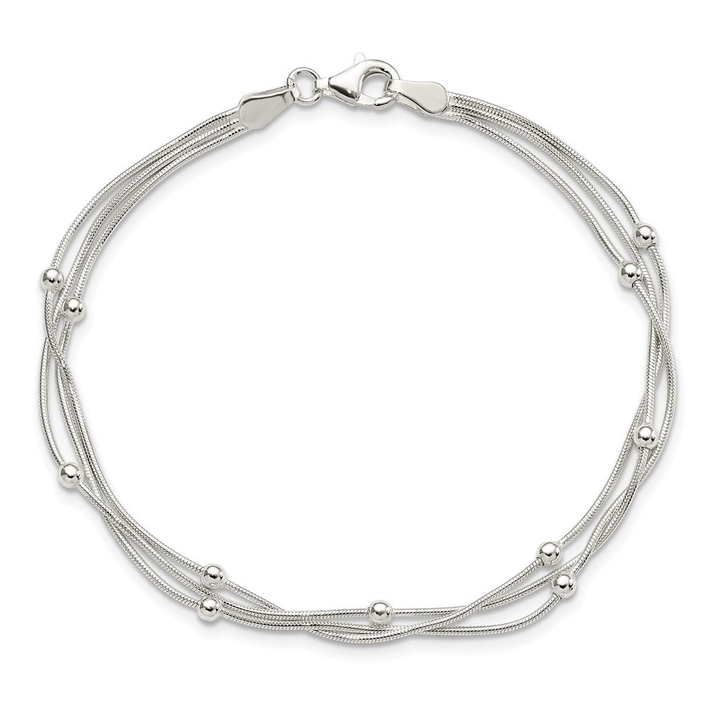 Sterling Silver Polished 3-strand Beaded 7.5 inch Bracelet QG4268-7.5