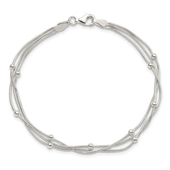 Sterling Silver Polished 3-strand Beaded 7.5 inch Bracelet QG4268-7.5