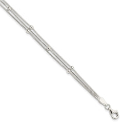 Sterling Silver Polished 3-strand Beaded 7.5 inch Bracelet QG4268-7.5