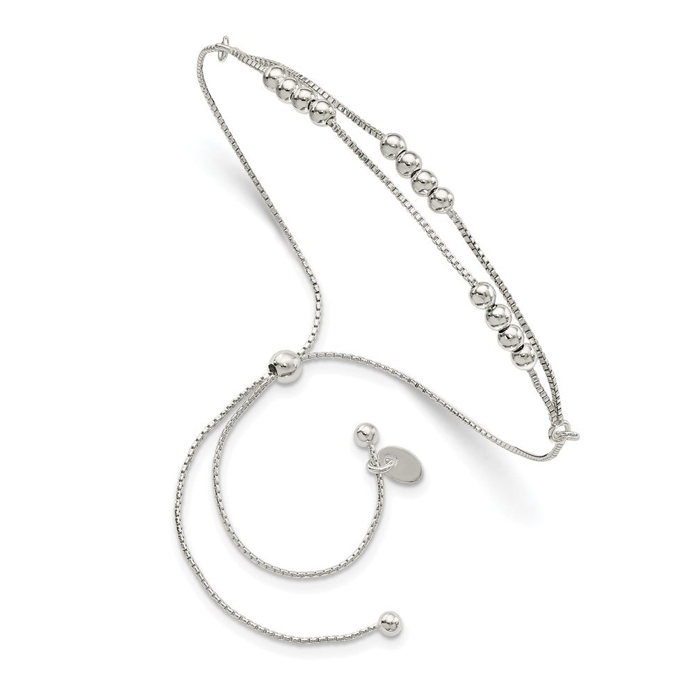 Sterling Silver Polished Beaded 2-Strand Adjustable Bracelet QG4555