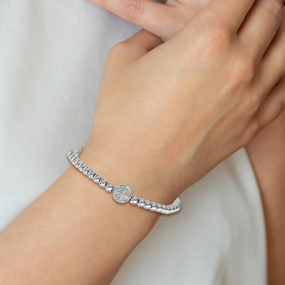 Sterling Silver RH-plated Beaded Saint Medal 5in to 8.25in Bracelet QG4563