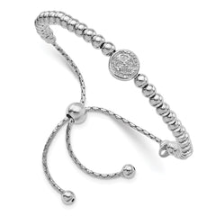 Sterling Silver RH-plated Beaded Saint Medal 5in to 8.25in Bracelet QG4563