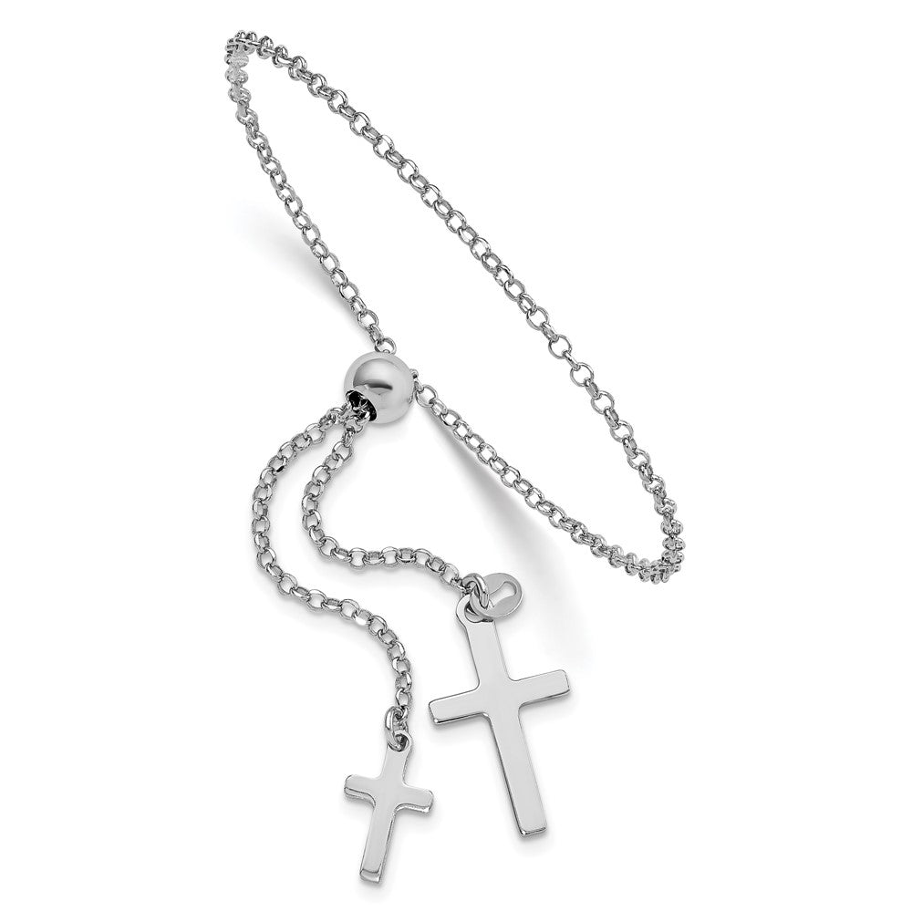Sterling Silver Rhodium-plated Cross Adjustable 5in to 8.75in Bracelet QG4564