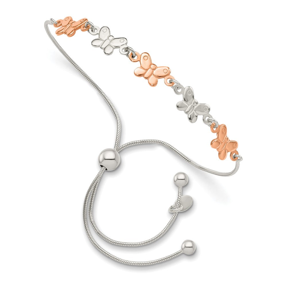 Sterling Silver w/Rose-tone Butterfly Adjustable Bracelet QG4578