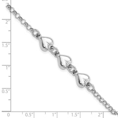 Sterling Silver Rhodium Plated Polished Triple Heart Charm Bracelet QG4596-7