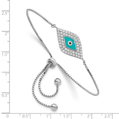 Sterling Silver Rhodium-plated CZ Blue Enamel Eye Adjustable Bracelet QG4621