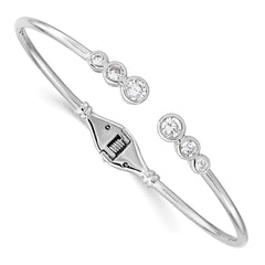 Sterling Silver Rhodium-plated CZ Hinged Bangle Cuff Bracelet QG4623
