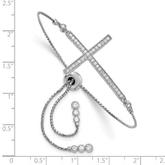 Sterling Silver Rhodium-plated CZ Polished Adjustable Cross Bracelet QG4653