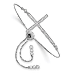 Sterling Silver Rhodium-plated CZ Polished Adjustable Cross Bracelet QG4653