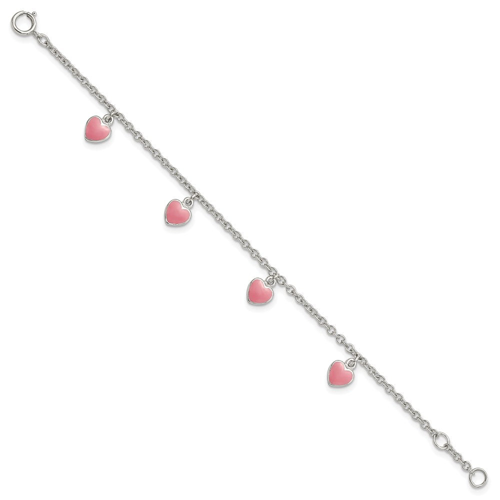 Sterling Silver Rhod-pltd Childs Enamel Hearts 5.5in w/.5in ext Bracelet QG4654-5.5