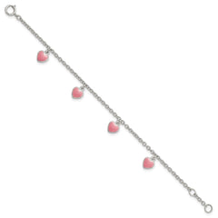 Sterling Silver Rhod-pltd Childs Enamel Hearts 5.5in w/.5in ext Bracelet QG4654-5.5
