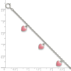 Sterling Silver Rhod-pltd Childs Enamel Hearts 5.5in w/.5in ext Bracelet QG4654-5.5