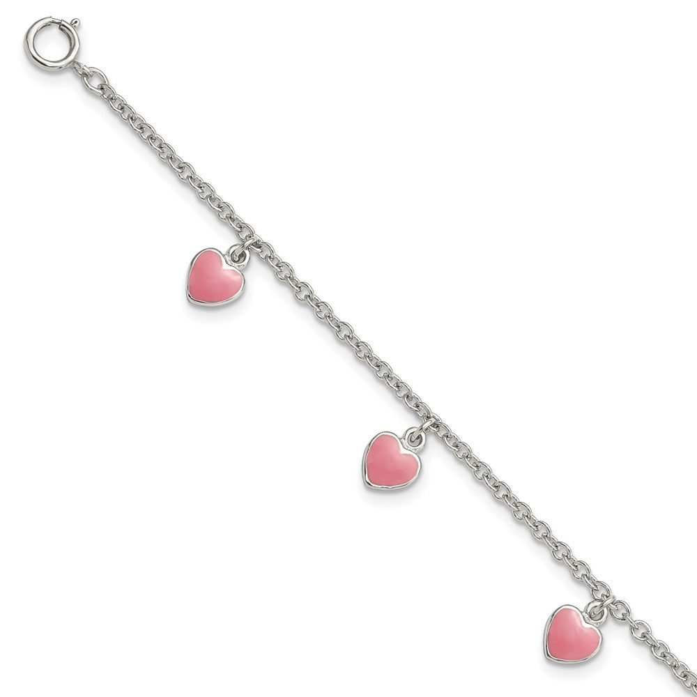 Sterling Silver Rhod-pltd Childs Enamel Hearts 5.5in w/.5in ext Bracelet QG4654-5.5