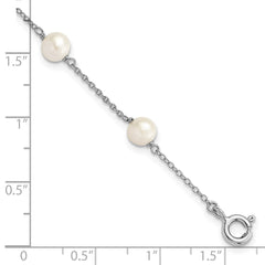 Sterling Silver Rhodium-plated 5-5.5mm White Semi-Round Freshwater Cultured Pearl 3-Station Children's 4 inch Bracelet QG4656-4