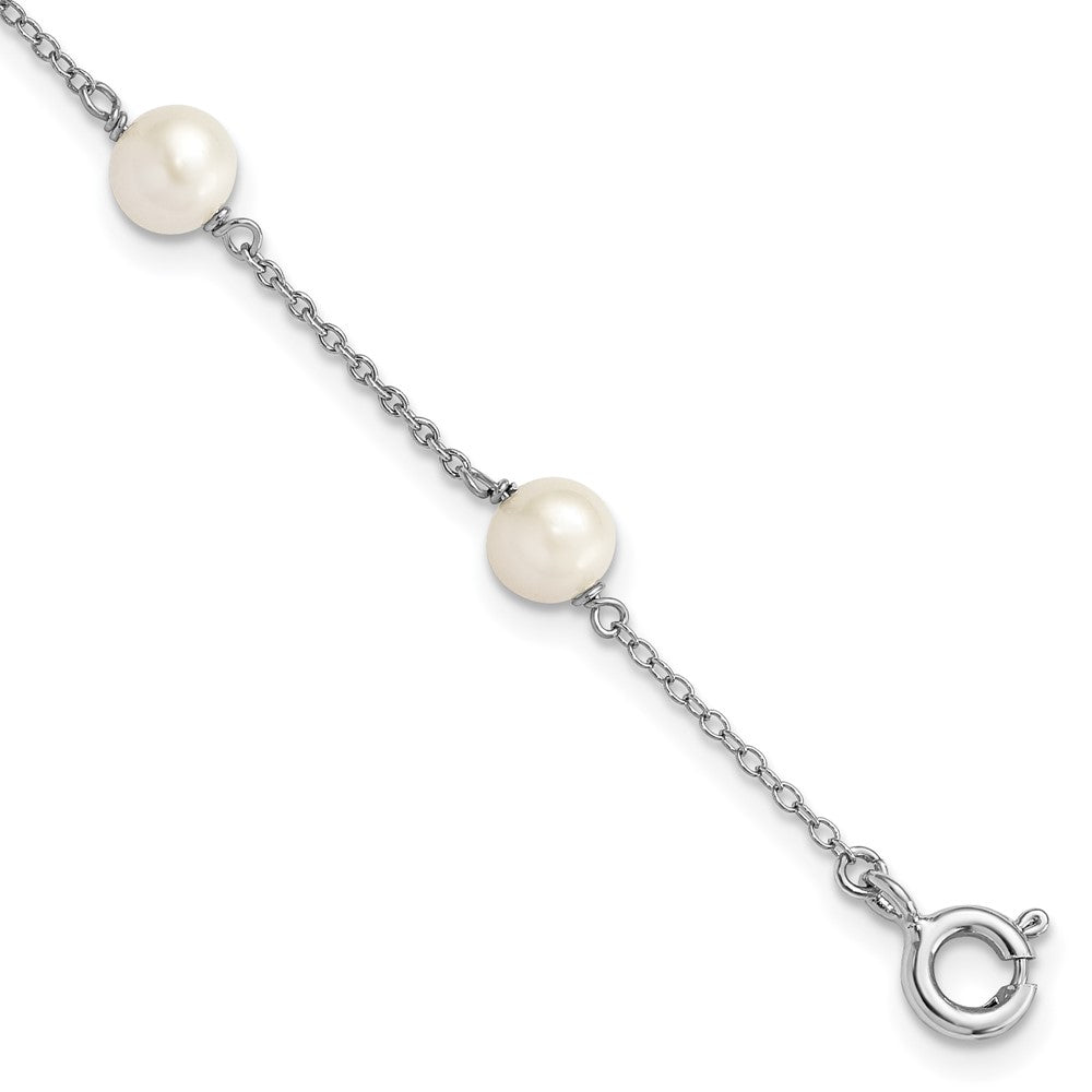 Sterling Silver Rhodium-plated 5-5.5mm White Semi-Round Freshwater Cultured Pearl 3-Station Children's 4 inch Bracelet QG4656-4