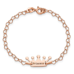 Sterling Silver Rose-tone Princess Crown Heart Link Children's Bracelet QG4657-6