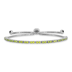 Sterling Silver Rhod-plated August Lime CZ Adjustable Bracelet QG4757AUG