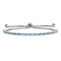 Sterling Silver Rhod-plated December Lt Blue CZ Adjustable Bracelet QG4757DEC