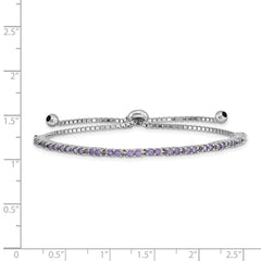 Sterling Silver Rhod-plated February Purple CZ Adjustable Bracelet QG4757FEB