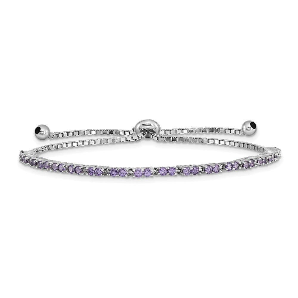 Sterling Silver Rhod-plated February Purple CZ Adjustable Bracelet QG4757FEB