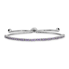 Sterling Silver Rhod-plated February Purple CZ Adjustable Bracelet QG4757FEB