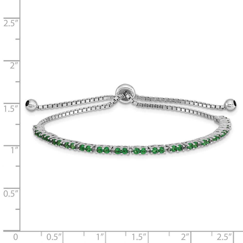 Sterling Silver Rhod-plated May Green CZ Adjustable Bracelet QG4757MAY