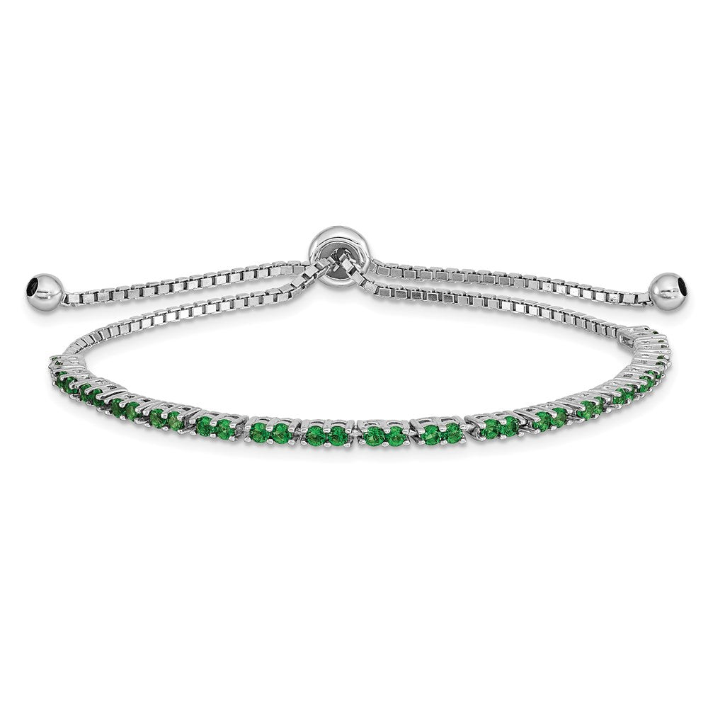 Sterling Silver Rhod-plated May Green CZ Adjustable Bracelet QG4757MAY