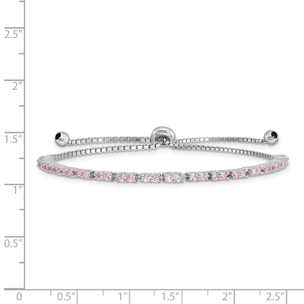 Sterling Silver Rhodium Plated October Pink CZ Adjustable Bracelet QG4757OCT
