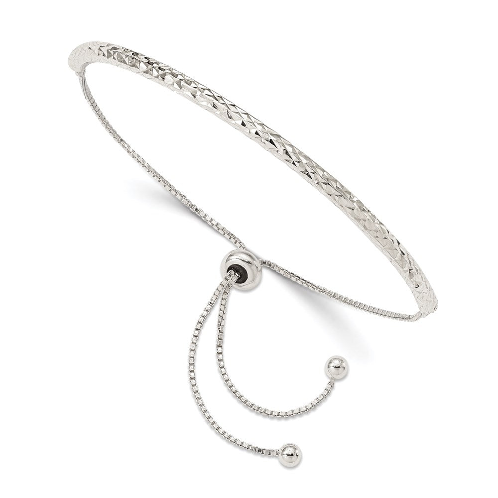 Sterling Silver Rhodium-plated Diamond Cut Adjustable Bracelet QG4758
