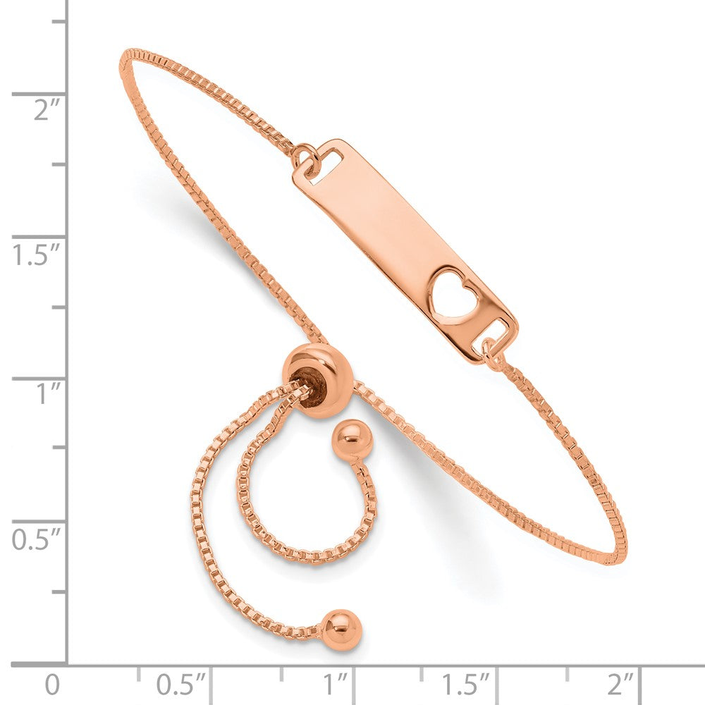 Sterling Silver Rose Gold-tone Polished Bar w/ Heart Adjustable Bracelet QG4765RP