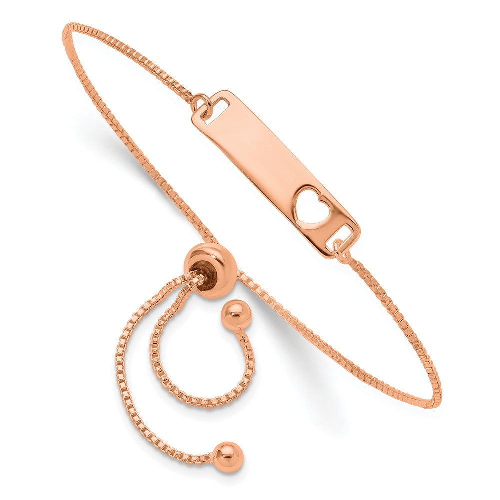 Sterling Silver Rose Gold-tone Polished Bar w/ Heart Adjustable Bracelet QG4765RP