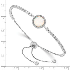 Sterling Silver RH-plated Created Opal and CZ Adjustable Bracelet QG4774