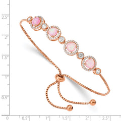 Sterling Silver Rose-tone Created Opal and CZ Adjustable Bracelet QG4775
