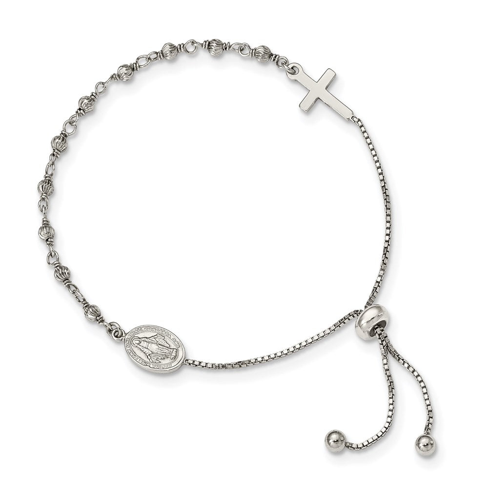 Sterling Silver Miraculous Medal Adjustable Bracelet QG4778