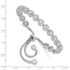 Sterling Silver Rhodium-plated CZ Halo Adjustable Bracelet QG4781