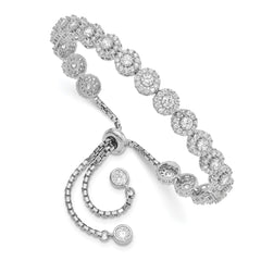 Sterling Silver Rhodium-plated CZ Halo Adjustable Bracelet QG4781
