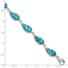 Sterling Silver Rhodium-plated Lab Created Opal Inlay Leaf Bracelet QG4823-7.5