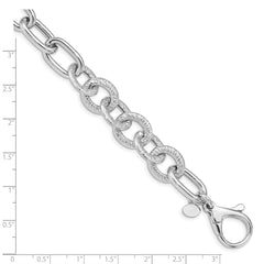 Sterling Silver Rhodium Plated Polished Textured Fancy Link Bracelet QG4845-8